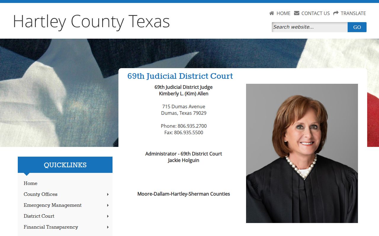 Hartley County court docket and 69th District Court service page