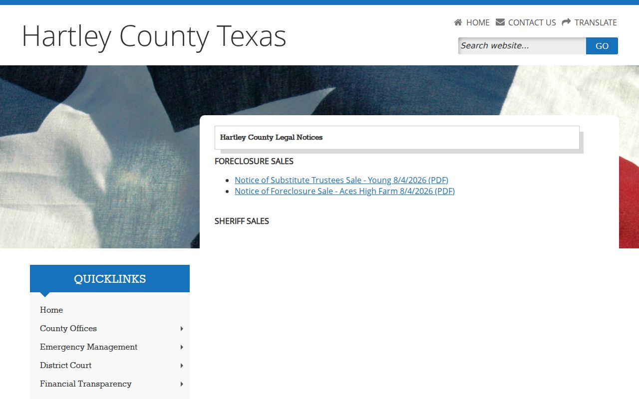Hartley County Legal Notices and Sheriff Sales webpage