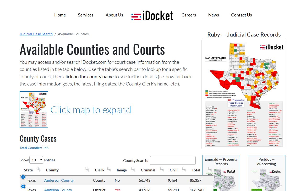 Hartley County court docket rows in iDocket