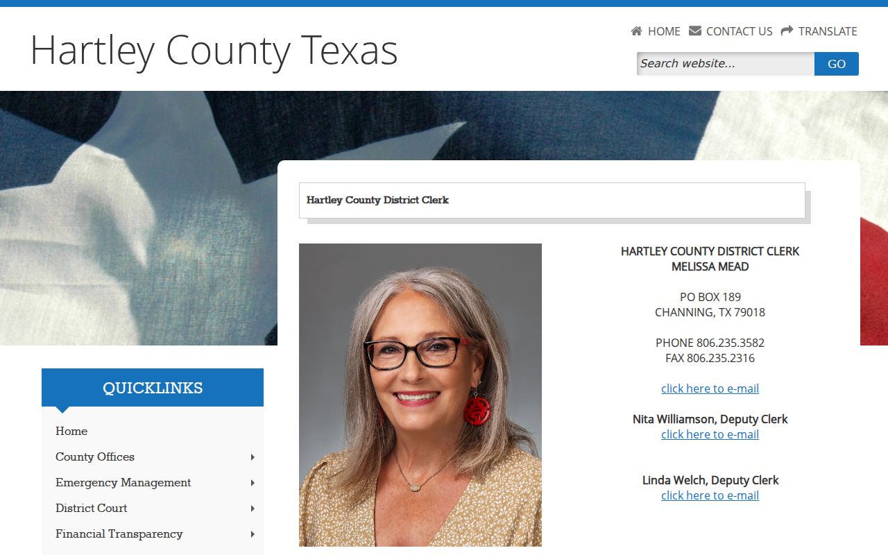 Hartley County District Clerk page with court record and iDocket links